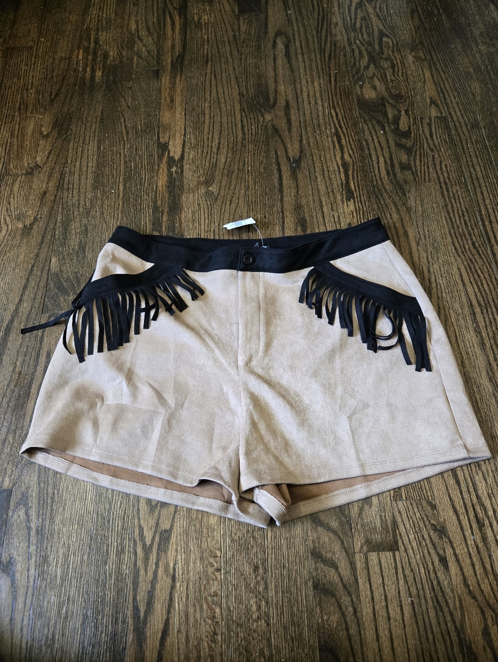 Julia by Love J Fringe Faux Suede Shorts 2X Tan Black Western Boho Festival
